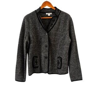 Pendleton Gray Lambswool Cardigan Sweater Womens Size L Floral Embroidered